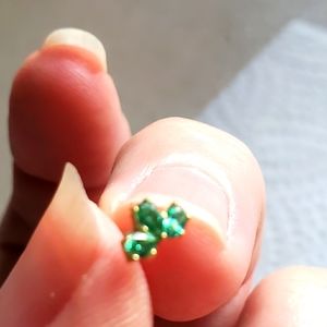 Emerald and Gold triple piercing earring